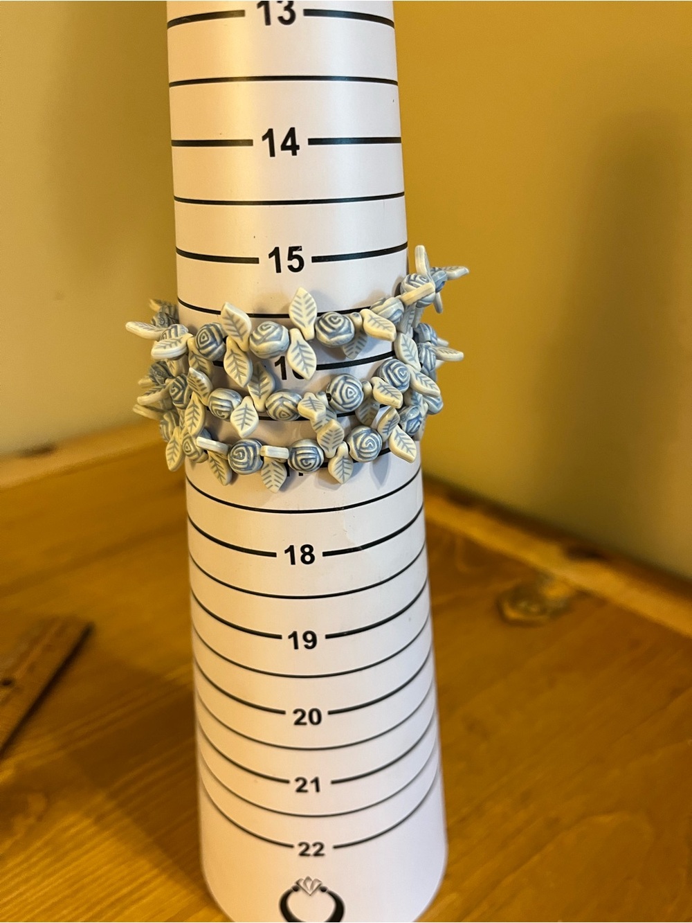 Spiral ceramic blue & white rose bracelet 3 round spirals starting at size 6”